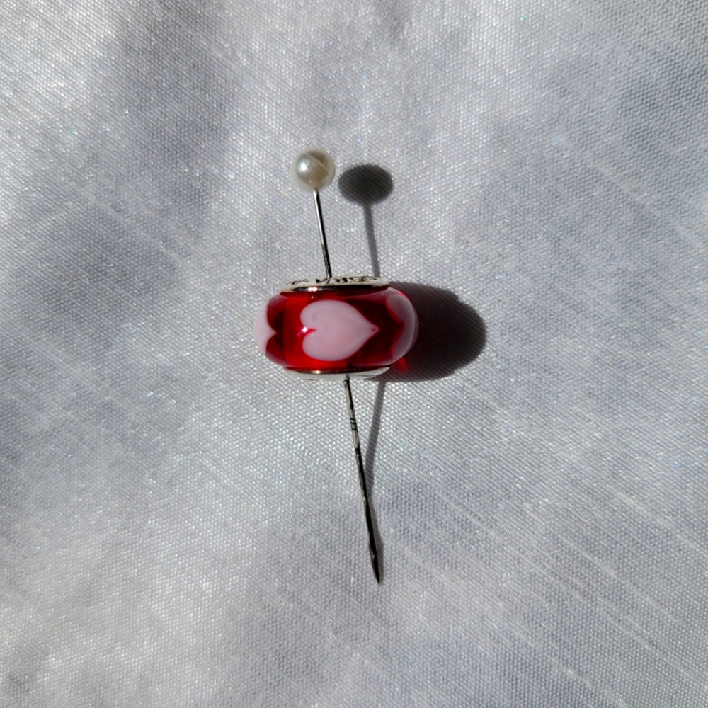 Pandora sterling silver Retired Love Pink & Red Hearts Murano Glass